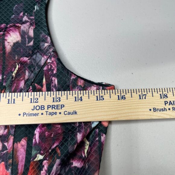 Bebe Dress Medium Black Multicolor Floral Grid Fit & Flare Sleeveless Party - Picture 6 of 15